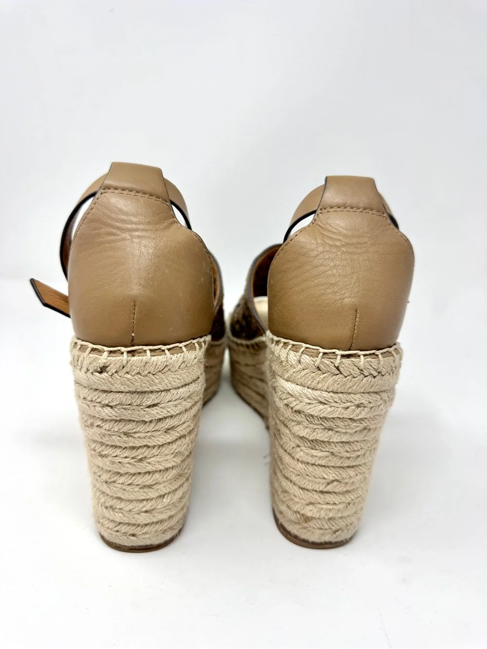 Tory Burch Almond Basketweave Leather Espadrille Wedge Sandals Ankle Strap 9.5